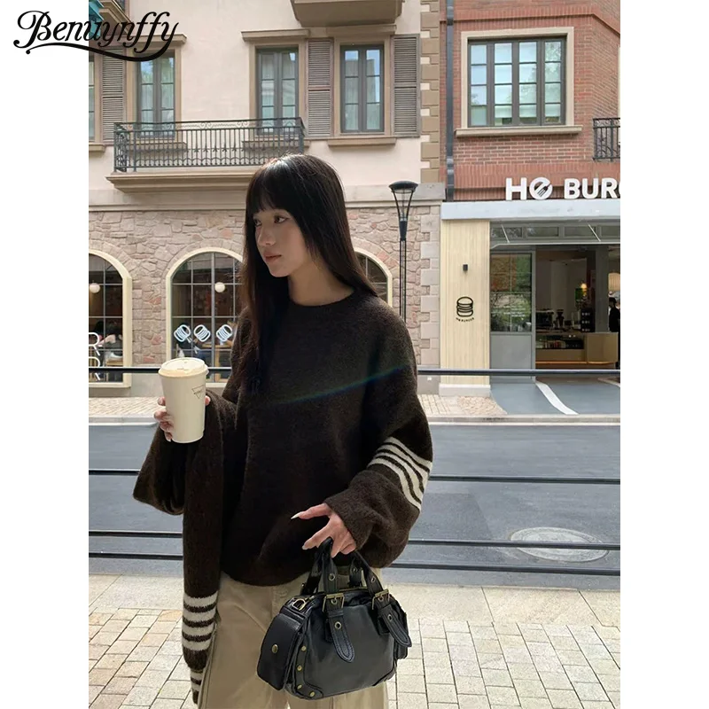 Benuynffy полосатый вязаный свитер с длинными рукавами для женщин, осень-зима 2022, новые теплые модные пуловеры с круглым вырезом в стиле ретро, женский топ
Benuynffy полосатый вязаный свитер с длинными рукавами для женщин, осень-зима 2022, новые теплые модные пуловеры с круглым вырезом в стиле ретро, женский топ