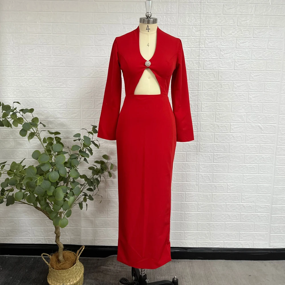 Sexy Red Formal Occasion Dresses 2024 V Neck Long Sleeves Prom Gowns Beadings Backless Ankle Length Mermaid فساتين السهرة
Sexy Red Formal Occasion Dresses 2024 V Neck Long Sleeves Prom Gowns Beadings Backless Ankle Length Mermaid فساتين السهرة