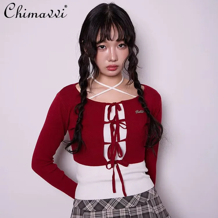 Japanese Style Soft Elastic Vest Outer Tie Backlong Sleeves Cardigan Knitting Women's Tops Short Two-piece Set Spring Summer
Japanese Style Soft Elastic Vest Outer Tie Backlong Sleeves Cardigan Knitting Women's Tops Short Two-piece Set Spring Summer