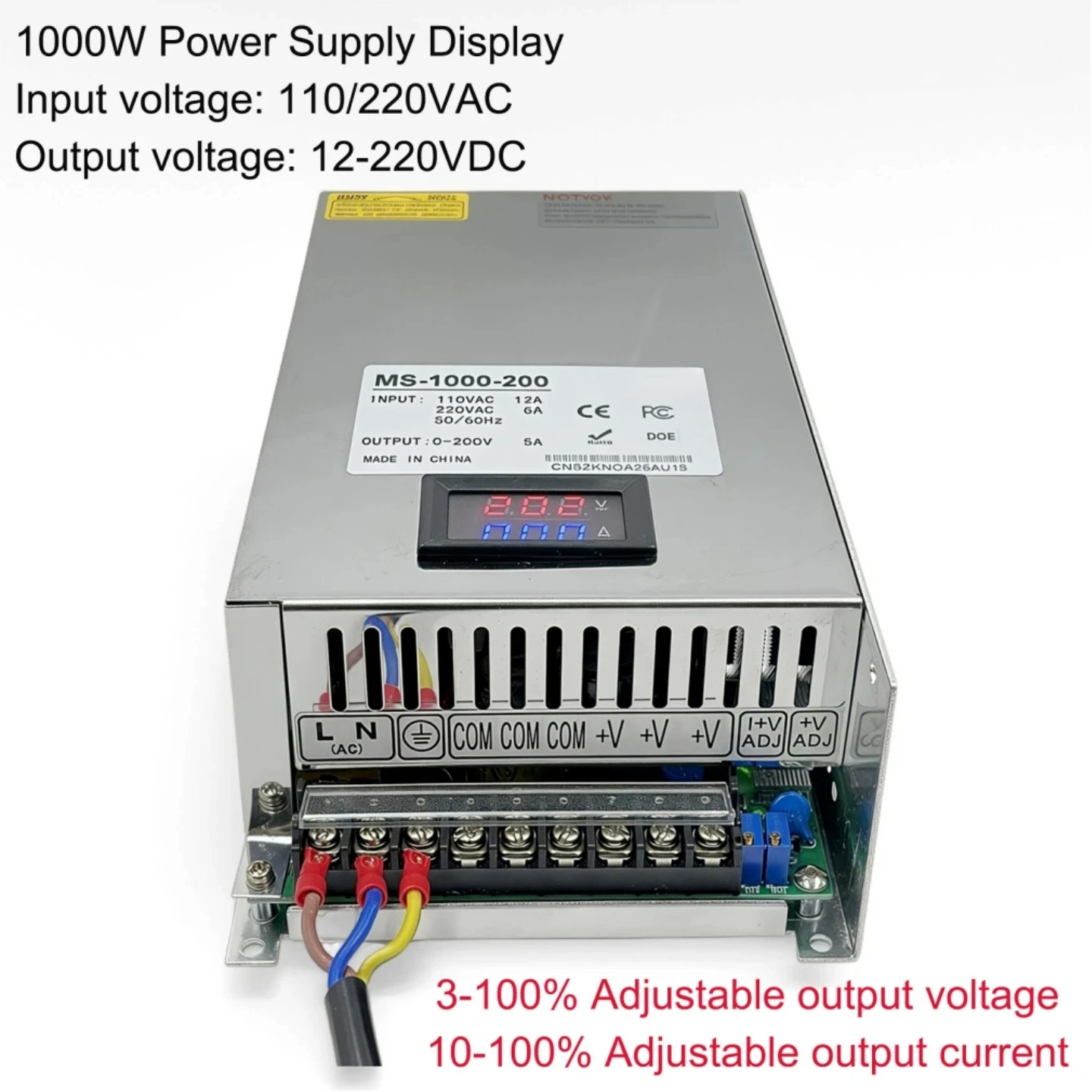 Digital Display Switching Power Supply 12V 13.8V 15V 24V 36V 200V 220V AC-DC Power
Digital Display Switching Power Supply 12V 13.8V 15V 24V 36V 200V 220V AC-DC Power