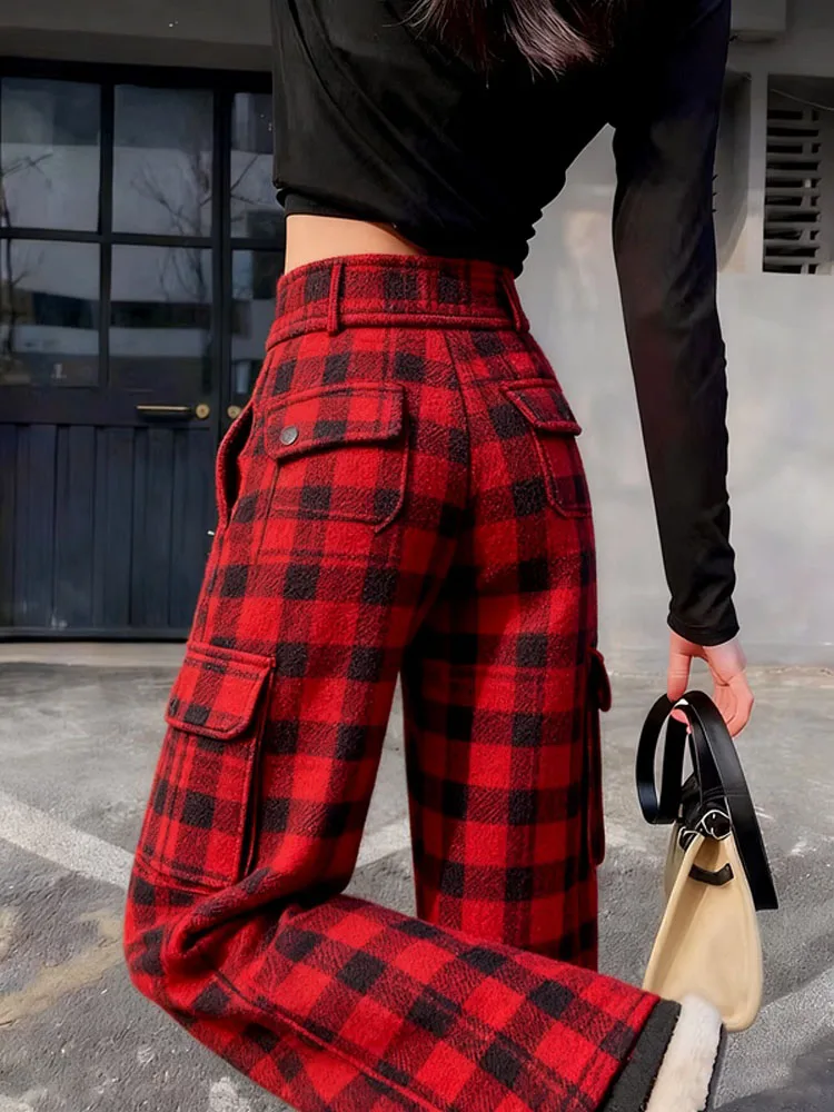 Retro Plaid High Waist Thiened Fce Women's Wide Leg Pants Casual Straight Cut Trousers Autumn Winter New Arrival
Retro Plaid High Waist Thiened Fce Women's Wide Leg Pants Casual Straight Cut Trousers Autumn Winter New Arrival