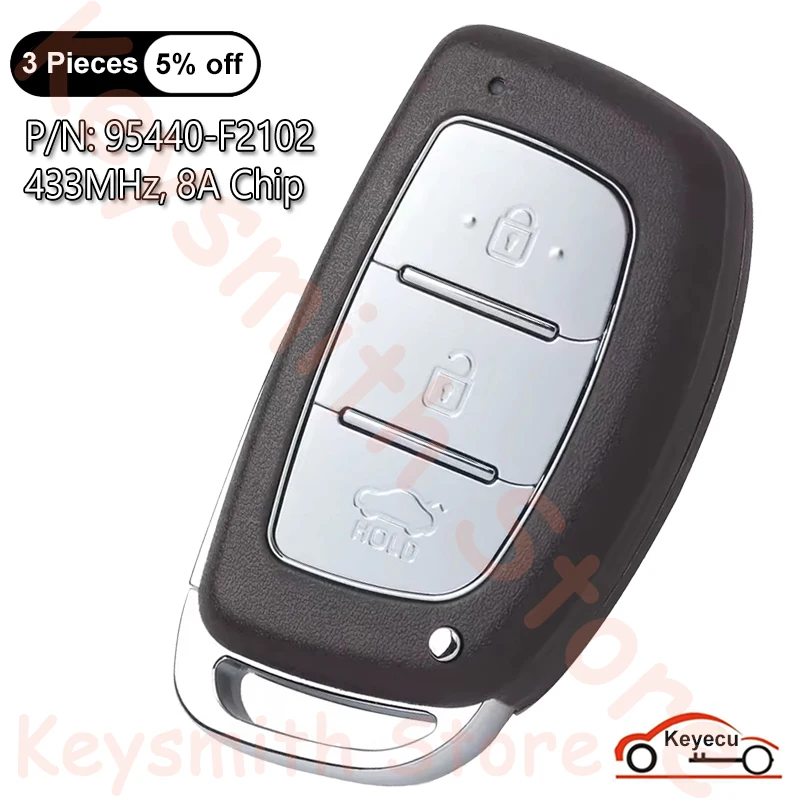KEYECU 3 Buttons 433MHz 8A Chip for Hyundai Elantra Sedan 2019 2020 Auto Smart Remote Control Key Fob P/N: 95440-F2102
KEYECU 3 Buttons 433MHz 8A Chip for Hyundai Elantra Sedan 2019 2020 Auto Smart Remote Control Key Fob P/N: 95440-F2102