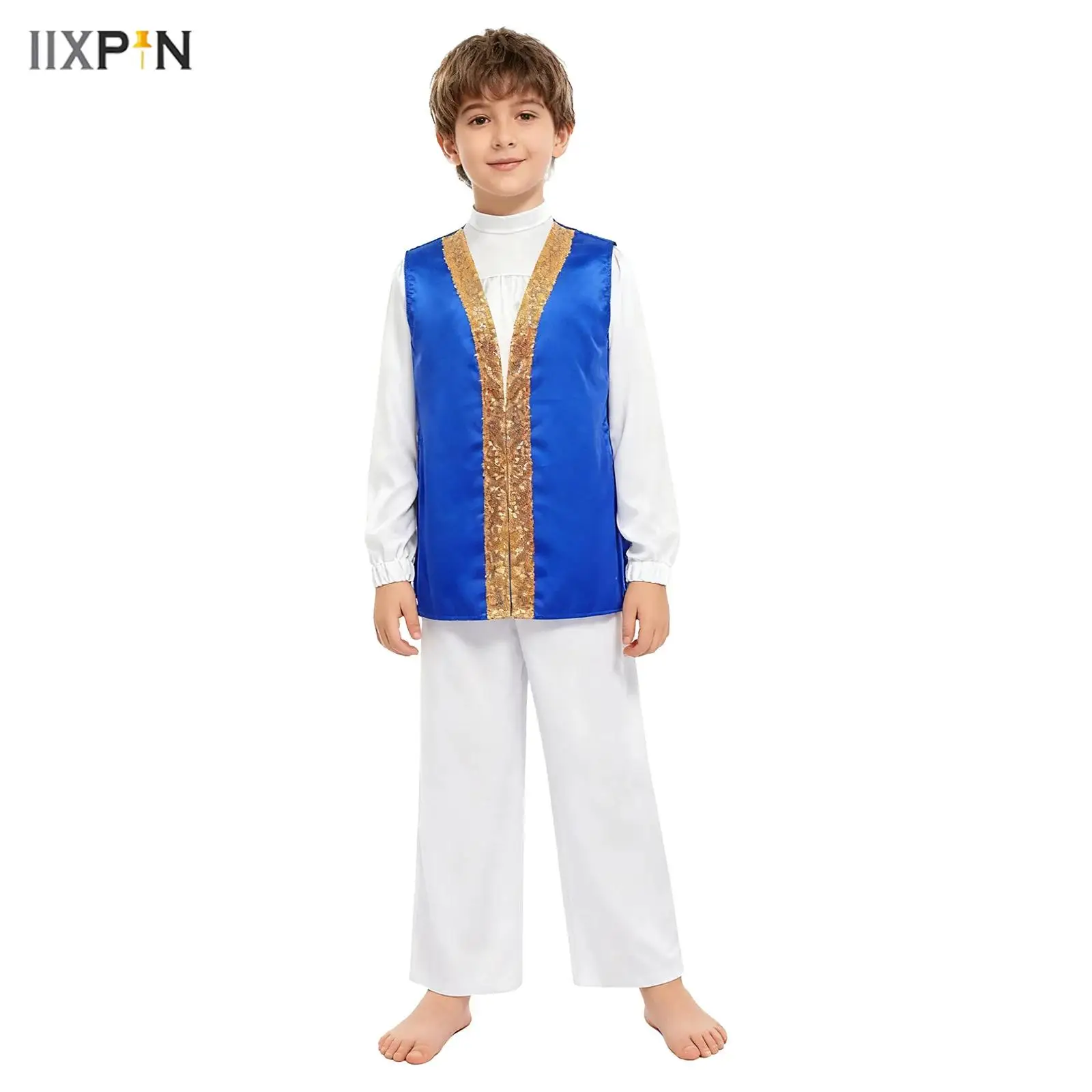 3Pcs/Set Kids Boys Praise Dance Outfit Mock Neck Long Sleeve Satin Top+Pants+Sleeveless Sides Split Contrast Color Sequins Robe
3Pcs/Set Kids Boys Praise Dance Outfit Mock Neck Long Sleeve Satin Top+Pants+Sleeveless Sides Split Contrast Color Sequins Robe