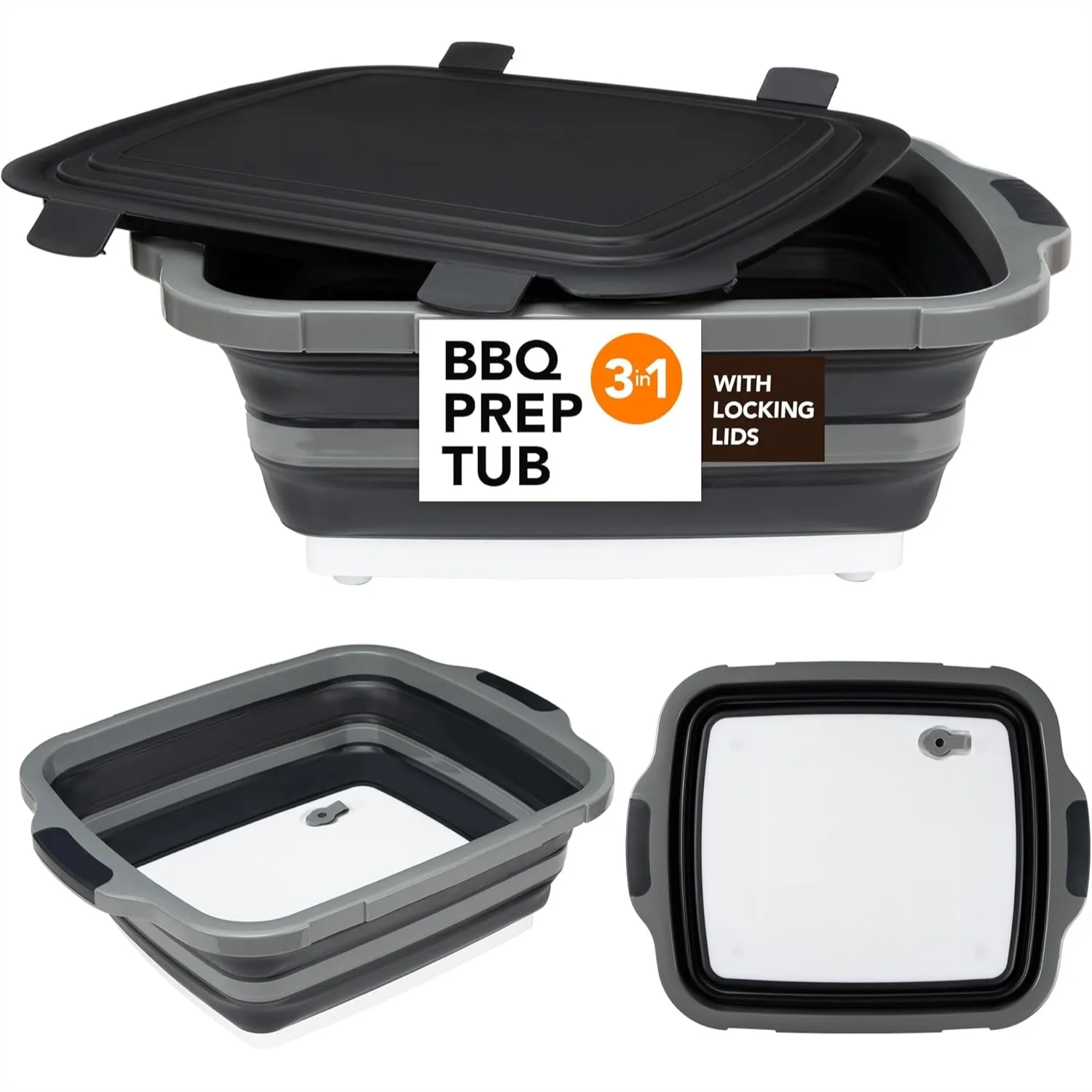 Large Collapsible BBQ Prep Tub with Locking Lid, 4.22 Gal/16L Camping Sink with Colander, Dish Basin & Cutting Board
Large Collapsible BBQ Prep Tub with Locking Lid, 4.22 Gal/16L Camping Sink with Colander, Dish Basin & Cutting Board
