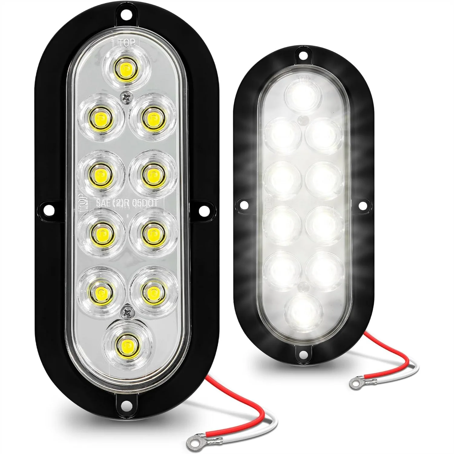 2pc Clear White 6 inch Oval LED Reverse Trailer Tail Light Kit for Boat RV Truck with Surface Mount and Backup Signal
2pc Clear White 6 inch Oval LED Reverse Trailer Tail Light Kit for Boat RV Truck with Surface Mount and Backup Signal