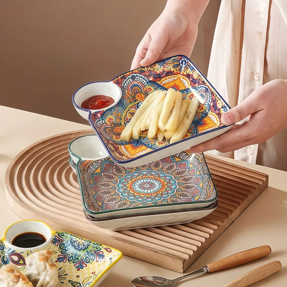 NTKOW 4pcs Bohemian Style Dumpling Plates, 7-inch with Dipping Sauce Compartment Design, Ideal for Serving Dumplings, Empanadas, Pan-fried Dumplings. Suitable for Halloween Parties And Christmas Dinners. They Are Dishwasher Safe And Refrigerator
NTKOW 4pcs Bohemian Style Dumpling Plates, 7-inch with Dipping Sauce Compartment Design, Ideal for Serving Dumplings, Empanadas, Pan-fried Dumplings. Suitable for Halloween Parties And Christmas Dinners. They Are Dishwasher Safe And Refrigerator