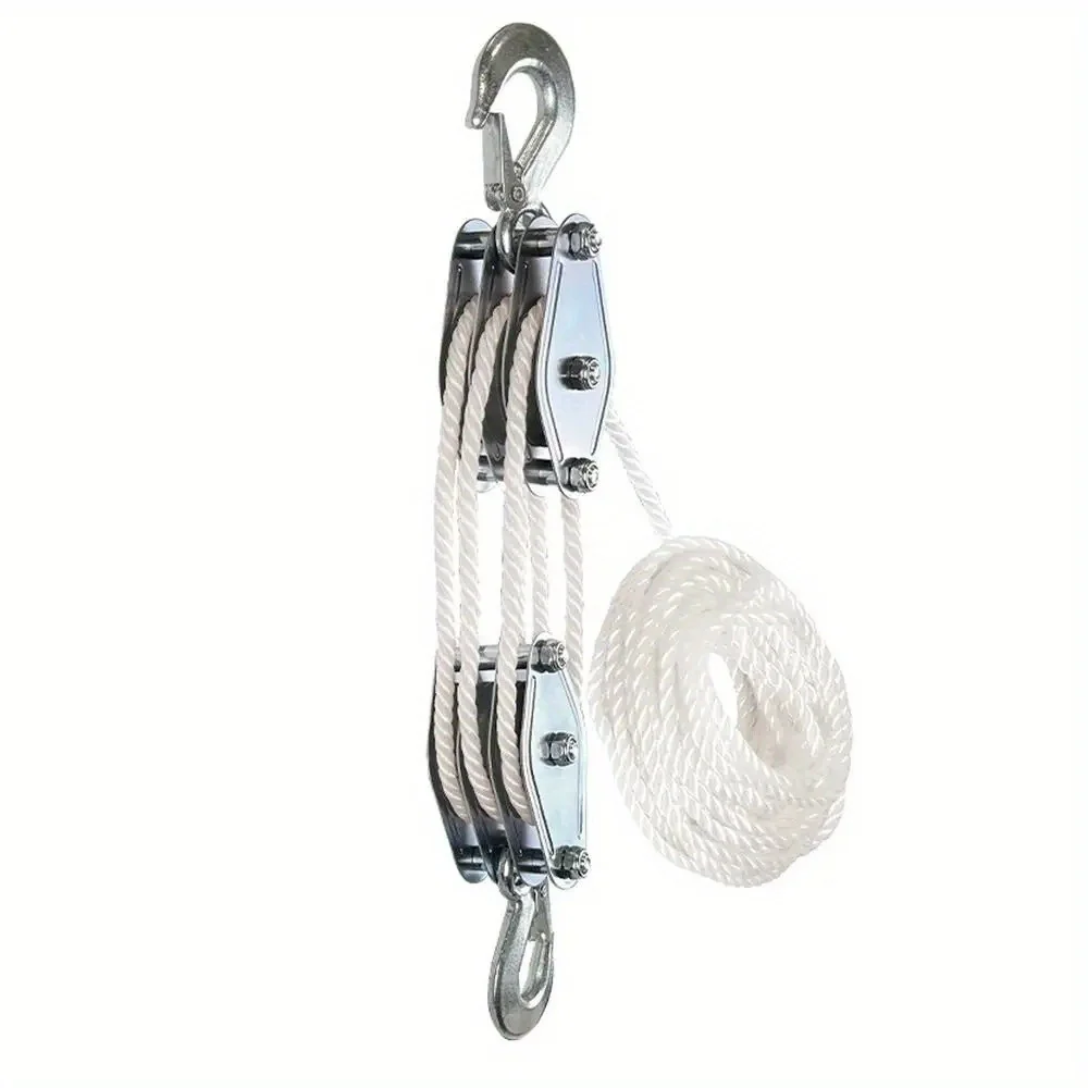 Heavy-duty three-wheel pulley lift with bearings, pulley sets and rope pulley crane with a 6:1 power-to-load ratio
Heavy-duty three-wheel pulley lift with bearings, pulley sets and rope pulley crane with a 6:1 power-to-load ratio