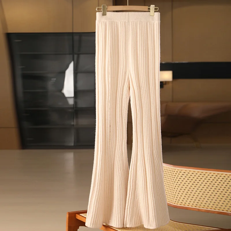New Chic Women 100% Merino Wool Knitted Flare Pants Autumn Winter Thick High Waist Casual Style Cashmere Trousers Korean
New Chic Women 100% Merino Wool Knitted Flare Pants Autumn Winter Thick High Waist Casual Style Cashmere Trousers Korean