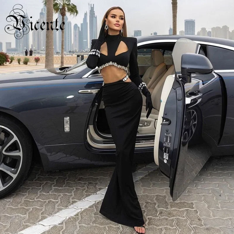VC Black Bandage Two Piece Sets Women Sexy Cut-Out Rhinestone Long Sleeve Crop Tops+ Maxi Long Skirt Suit
VC Black Bandage Two Piece Sets Women Sexy Cut-Out Rhinestone Long Sleeve Crop Tops+ Maxi Long Skirt Suit