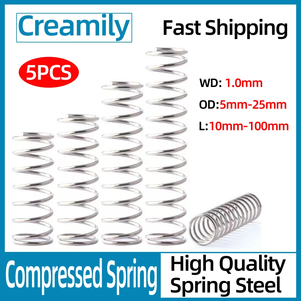 Creamily 5PCS Wire Diamete 1.0mm Cylidrical Coil Compression Spring Rotor Return Compressed Spring Release Pressure Spring
Creamily 5PCS Wire Diamete 1.0mm Cylidrical Coil Compression Spring Rotor Return Compressed Spring Release Pressure Spring