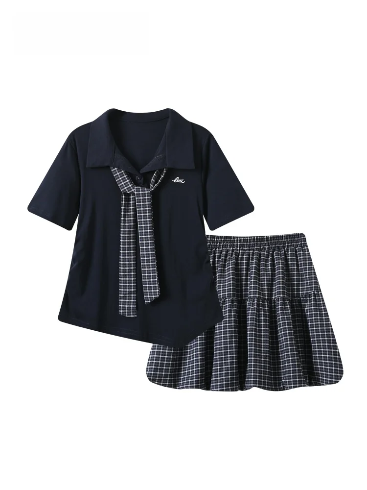 Summer New Style College Wind Plaid Short Sleeve Women's Set plus Size Slimming Short T-Shirt And Skirt for Plump Sister
Summer New Style College Wind Plaid Short Sleeve Women's Set plus Size Slimming Short T-Shirt And Skirt for Plump Sister