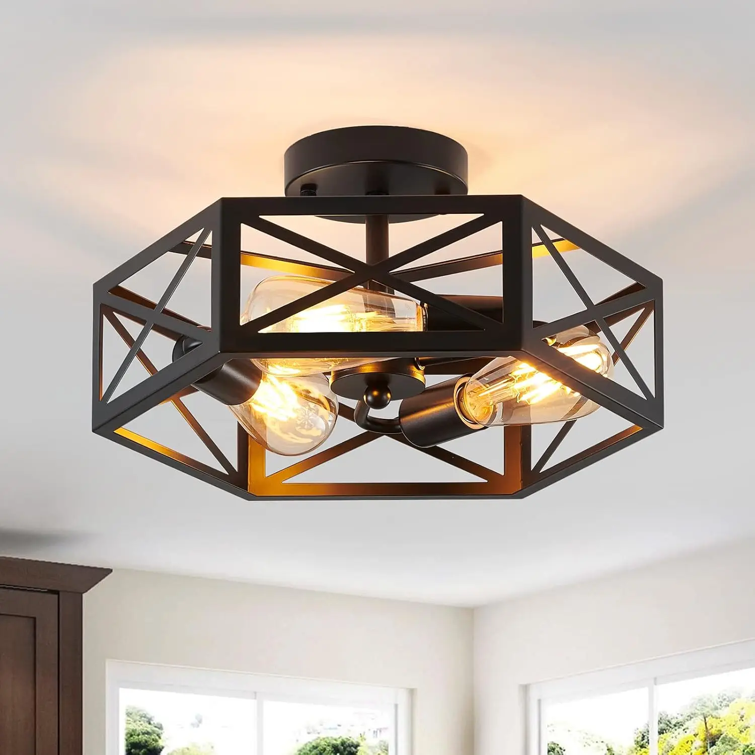 Modern Farmhouse 3-Light Ceiling Light, Hexagon Cage Flush Mount for Kitchen Hallway Bathroom
Modern Farmhouse 3-Light Ceiling Light, Hexagon Cage Flush Mount for Kitchen Hallway Bathroom