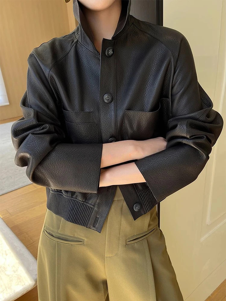Casual Short Genuine Leather Motorcycle Jacket Women Spring Autumn High-end Simple Lychee Texture Slim Black Real Sheepskin Coat
Casual Short Genuine Leather Motorcycle Jacket Women Spring Autumn High-end Simple Lychee Texture Slim Black Real Sheepskin Coat