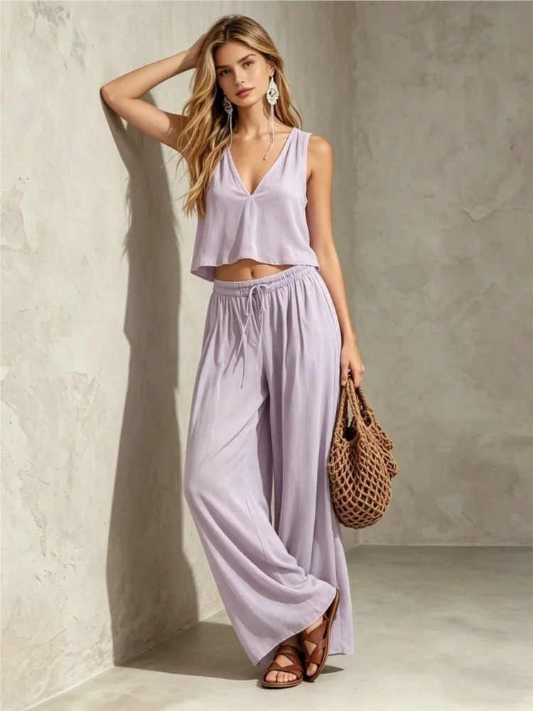 Solid Color Suspenders Casual Loose Women's Pants Suit 2026 New Summer Fashion Comfortable Simple Daily Commuting Pants Suit
Solid Color Suspenders Casual Loose Women's Pants Suit 2026 New Summer Fashion Comfortable Simple Daily Commuting Pants Suit