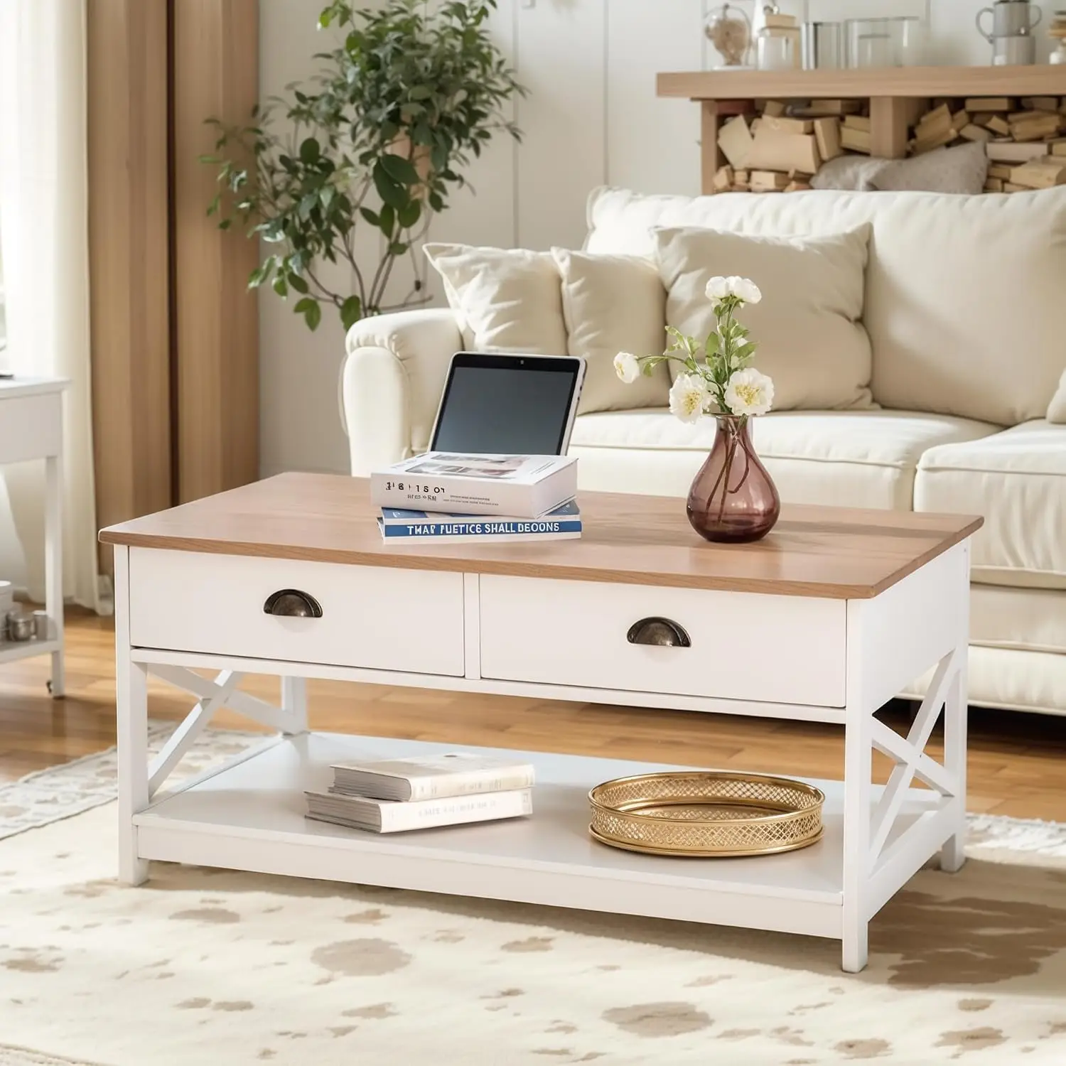 Farmhouse Coffee Table with Drawers & Storage Shelf for Living Room, Customized
Farmhouse Coffee Table with Drawers & Storage Shelf for Living Room, Customized