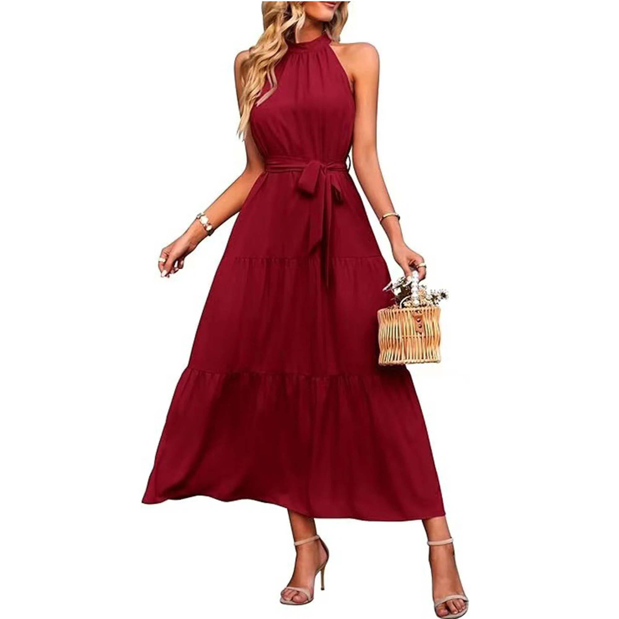 Sexy Summer Maxi Dress Sleeveless Halter Neck Adjustable Waist Belt for Festival Dress Up Elegant Party Dresses XK002
Sexy Summer Maxi Dress Sleeveless Halter Neck Adjustable Waist Belt for Festival Dress Up Elegant Party Dresses XK002