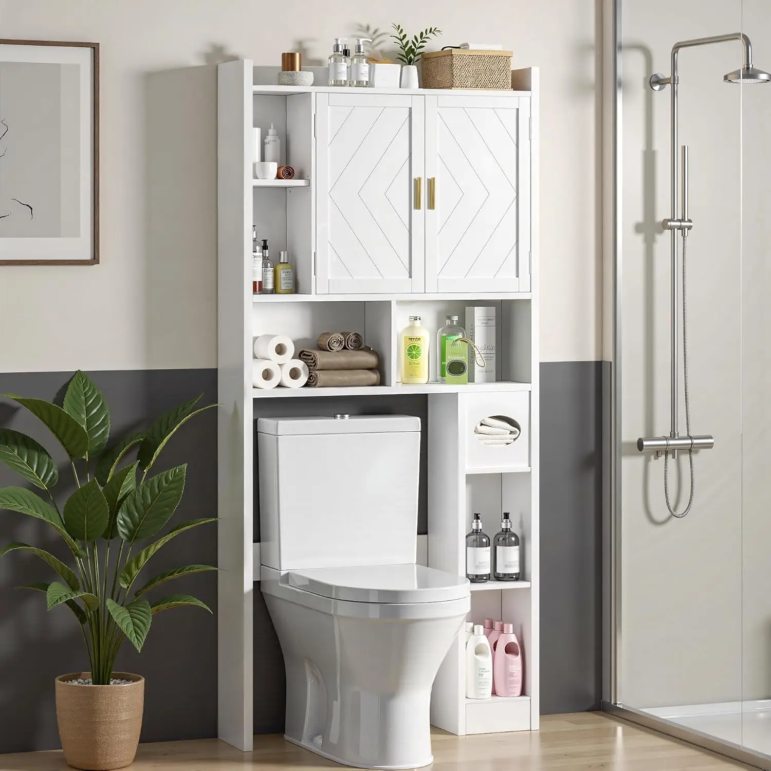 Over The Toilet Storage Cabinet, Storage Cabinet Over Toilet with Adjustable Shelves & Toilet Paper Holder Stand, Customized
Over The Toilet Storage Cabinet, Storage Cabinet Over Toilet with Adjustable Shelves & Toilet Paper Holder Stand, Customized