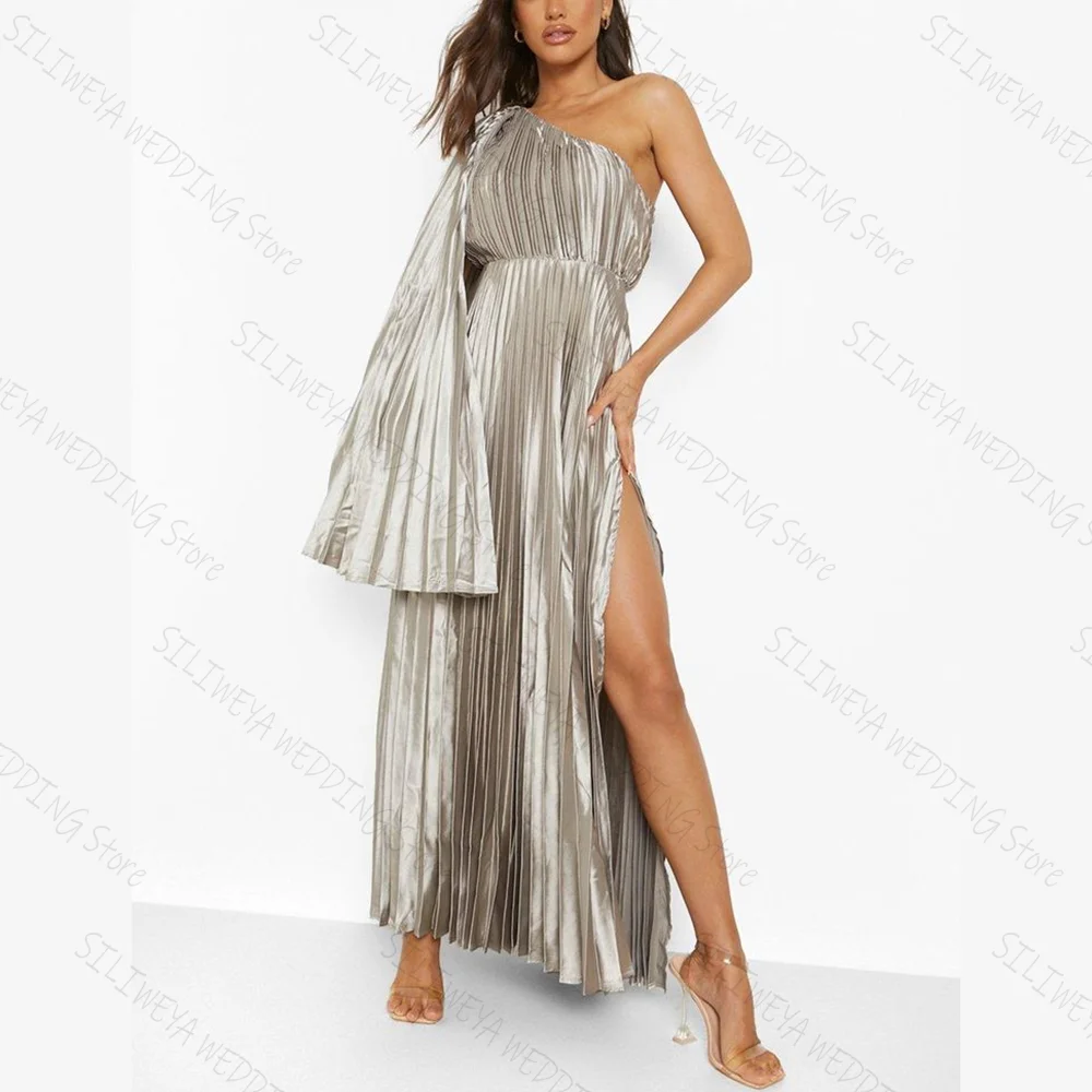 Silver One Shoulder Slit Chic Prom Dresses A-line Pleated Ankle-Length Female Party Evening Gown
Silver One Shoulder Slit Chic Prom Dresses A-line Pleated Ankle-Length Female Party Evening Gown