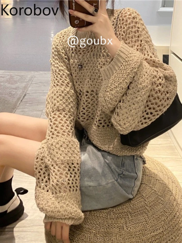 Korobov Summer New Loose Knit Tops Fashionable Hollow Out Long Sleeves Wild Crew Neck Pullover Sweater Women Sueter Mujer
Korobov Summer New Loose Knit Tops Fashionable Hollow Out Long Sleeves Wild Crew Neck Pullover Sweater Women Sueter Mujer
