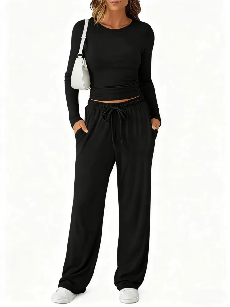Solid Color Drawstring Long-sleeved Suit Pants Suit 2026 Spring And Autumn New Women Fashion Casual Sports Two-piece Set Female
Solid Color Drawstring Long-sleeved Suit Pants Suit 2026 Spring And Autumn New Women Fashion Casual Sports Two-piece Set Female