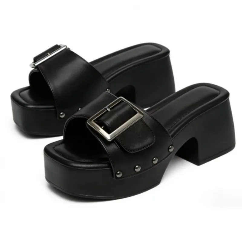 Rivet Metal Belt Buckle Women Platform Slippers Open Toe Chunky Heel Sandals for Women Comfortable Casual Beach Slide Shoes
Rivet Metal Belt Buckle Women Platform Slippers Open Toe Chunky Heel Sandals for Women Comfortable Casual Beach Slide Shoes