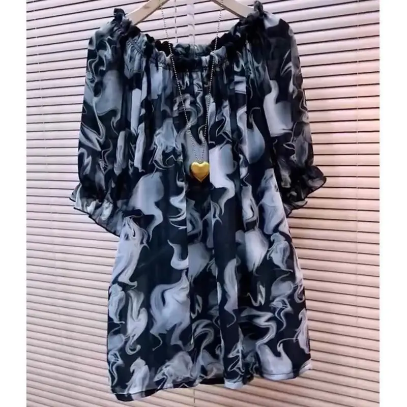Summer Vintage Loose Printed Chiffon Blouse Women Clothing Slash Neck Casual Tunics Ladies Ruffles Folds Short Sleeve Tops
Summer Vintage Loose Printed Chiffon Blouse Women Clothing Slash Neck Casual Tunics Ladies Ruffles Folds Short Sleeve Tops