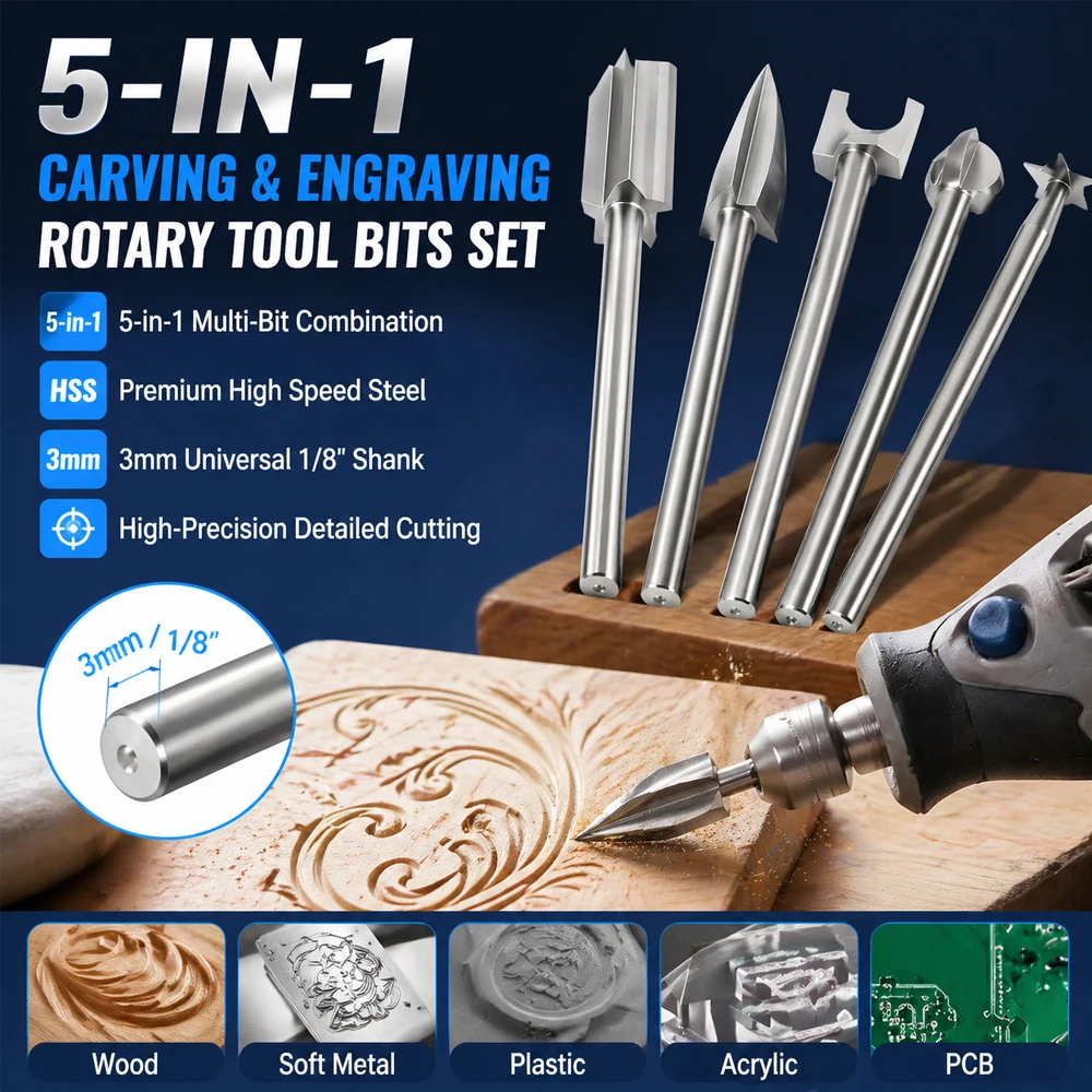 Wood Carving Drill Bits Set Compatible with Dremel Rotary Tool 5 Different Engraving Drill Accessories Bit Wood Grinding Woodwor
Wood Carving Drill Bits Set Compatible with Dremel Rotary Tool 5 Different Engraving Drill Accessories Bit Wood Grinding Woodwor