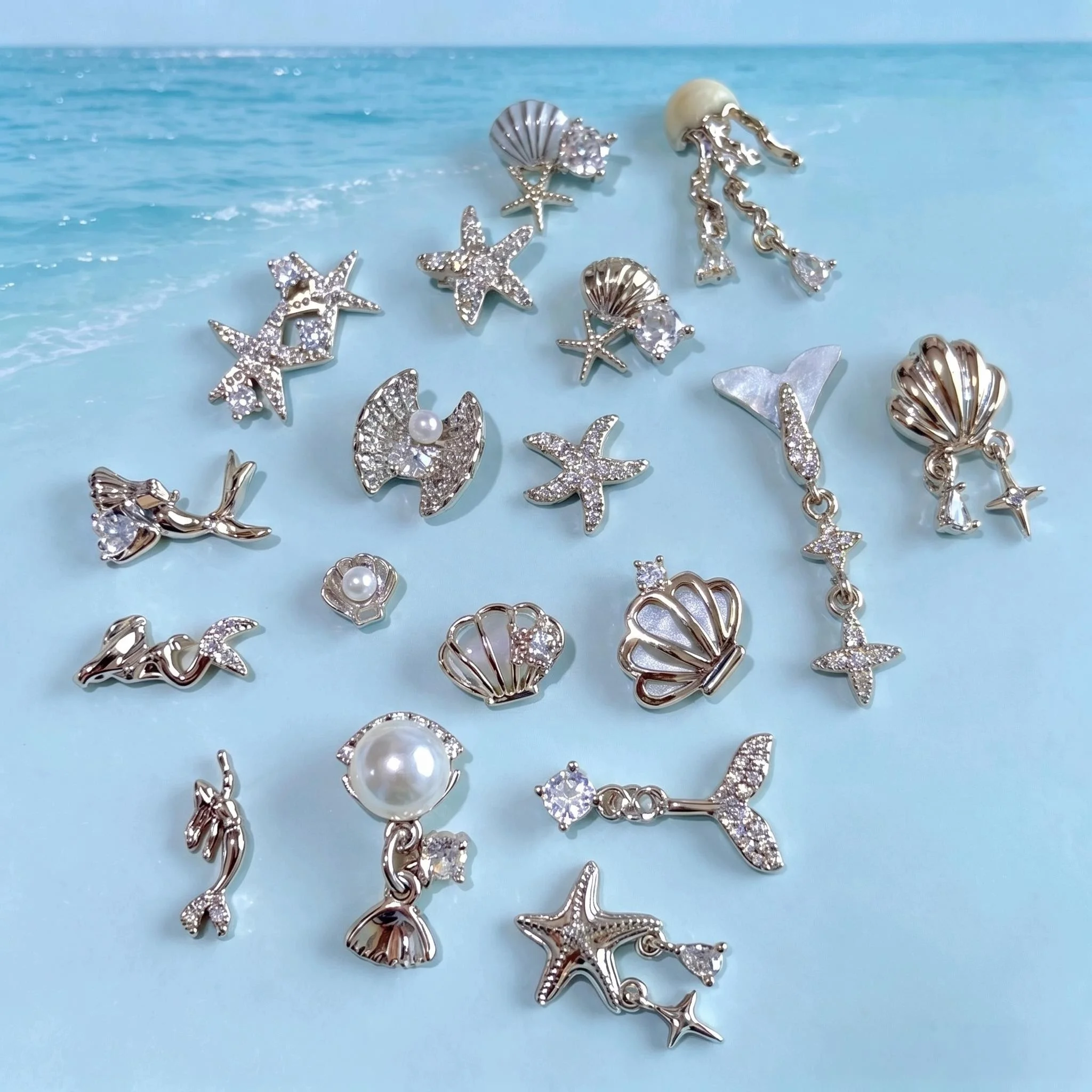 10pcs Summer Mermaid Starfish Shell Zircon Crystals Metal Nails Jewelry Decorations Nail Art Accessories Charms Parts Supplies
10pcs Summer Mermaid Starfish Shell Zircon Crystals Metal Nails Jewelry Decorations Nail Art Accessories Charms Parts Supplies