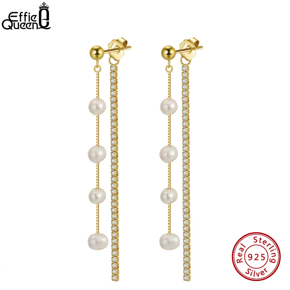 Effie Queen Chic 925 Sterling Silver Dangle Earrings With 4A Zirconia & Freshwater Pearl Strand Modern Jewelry for Women GPE22
Effie Queen Chic 925 Sterling Silver Dangle Earrings With 4A Zirconia & Freshwater Pearl Strand Modern Jewelry for Women GPE22