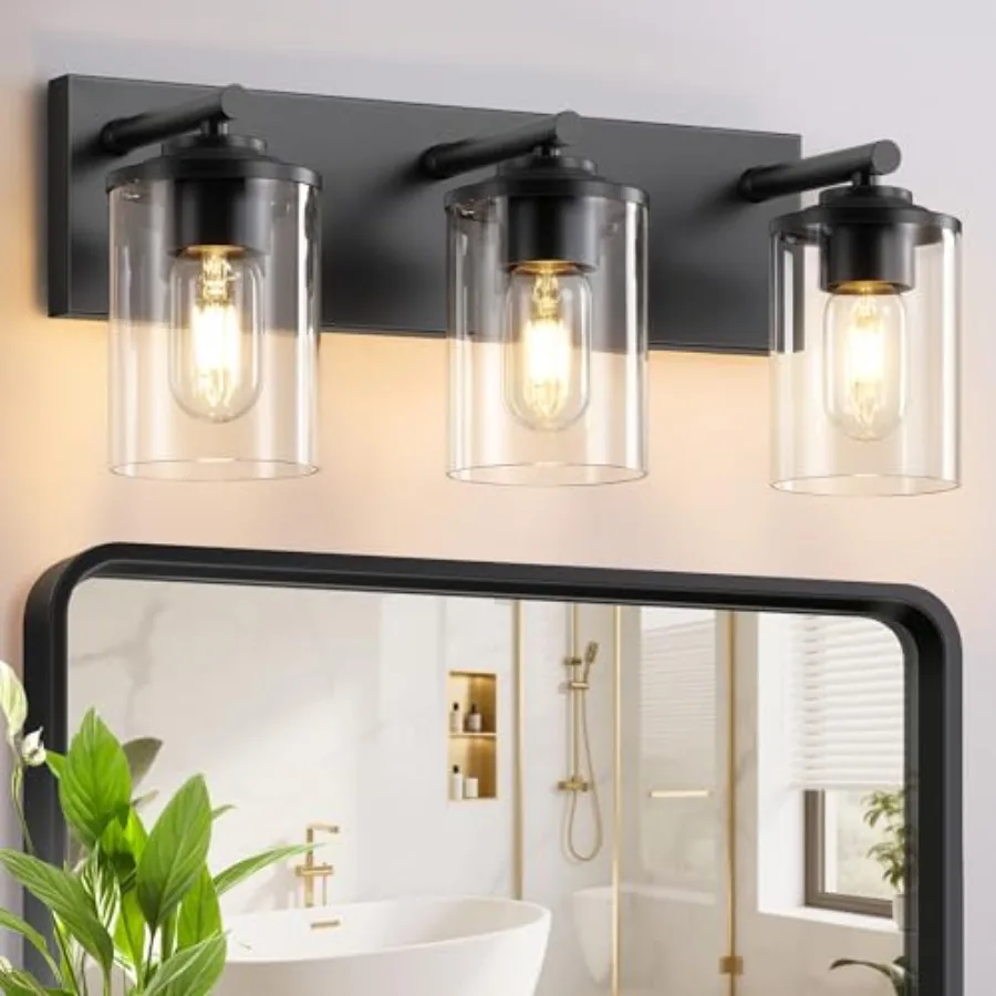 3-Light Bathroom Light Fixtures, Matte Black Bathroom Vanity Lighting Over Mirror with Clear Glass Shades, Modern Vanity Lights
3-Light Bathroom Light Fixtures, Matte Black Bathroom Vanity Lighting Over Mirror with Clear Glass Shades, Modern Vanity Lights