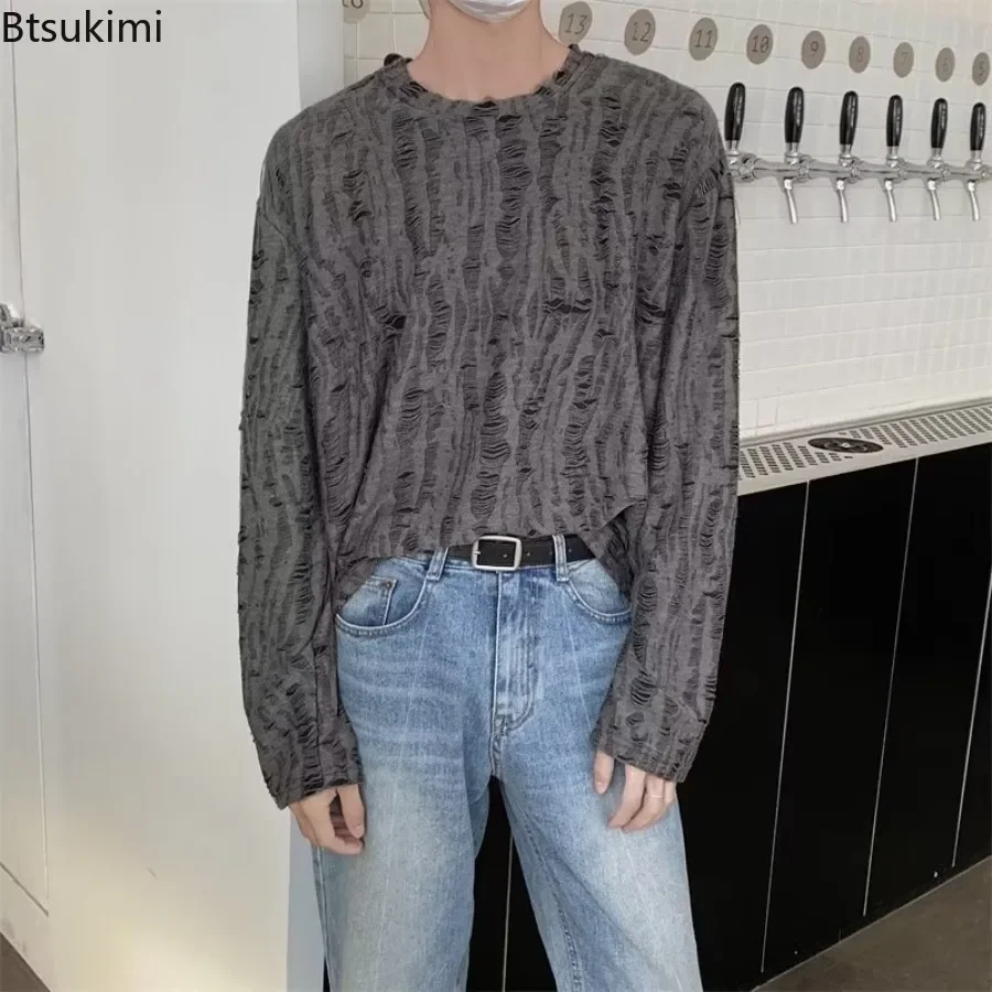 2025 Men's Personalized Hole Casual Long-sleeved Tops Fashion Vintage Loose Round Neck T-shirts Handsome Streetwear Men Clothing
2025 Men's Personalized Hole Casual Long-sleeved Tops Fashion Vintage Loose Round Neck T-shirts Handsome Streetwear Men Clothing