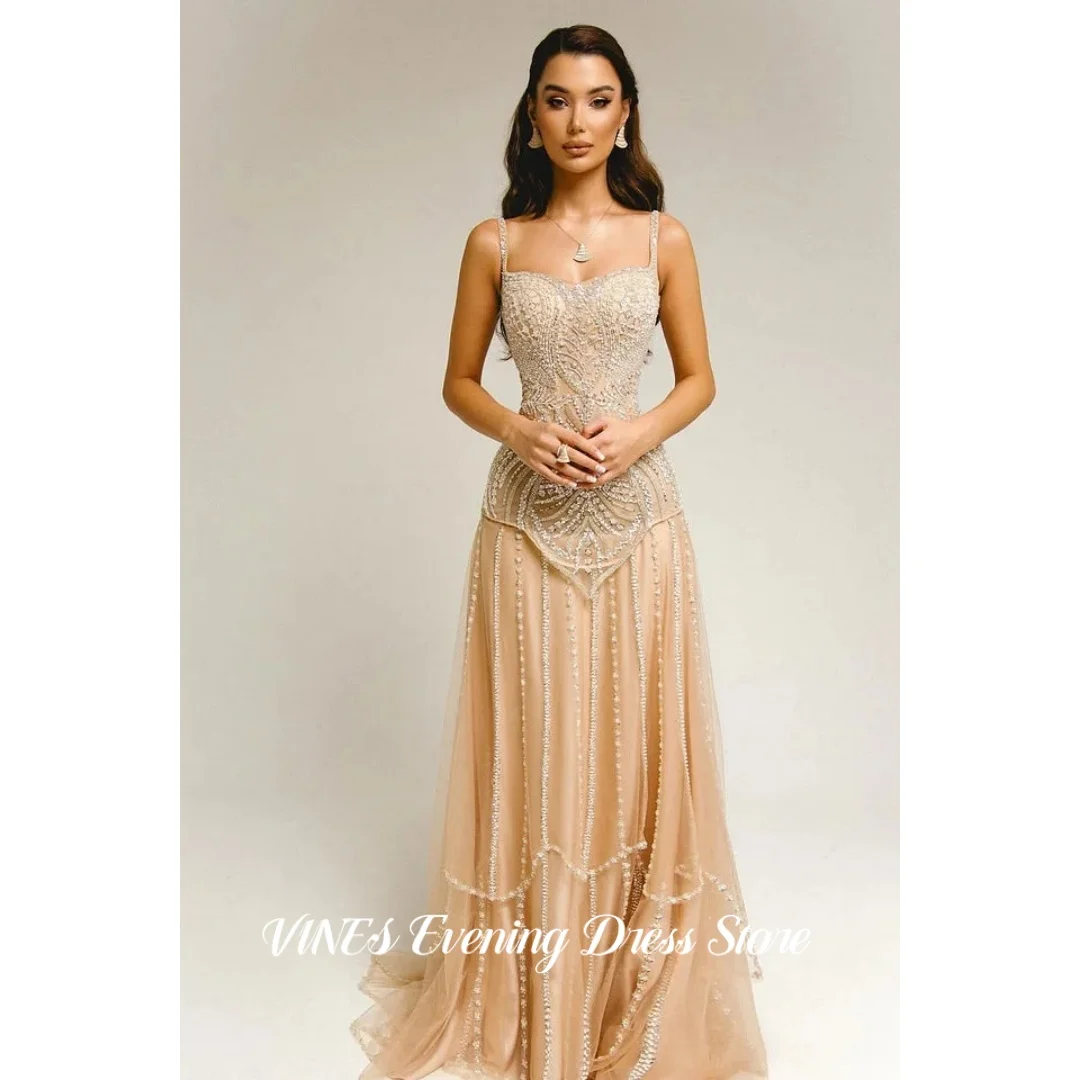 VINES Champagne Gold Beaded Prom Dress Luxury Spaghetti Strap Evening Gown Sparkly Formal Party Dress For Women Girls Customized
VINES Champagne Gold Beaded Prom Dress Luxury Spaghetti Strap Evening Gown Sparkly Formal Party Dress For Women Girls Customized