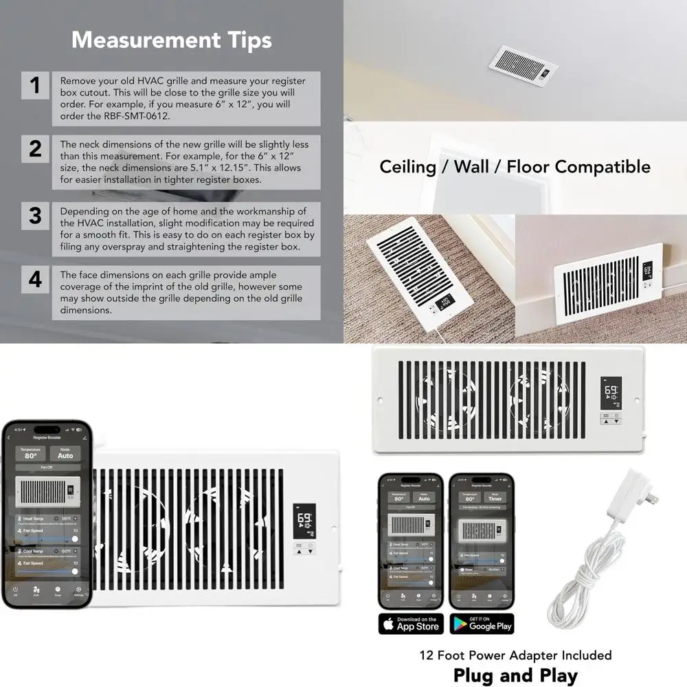 6 x 12 Smart Control Registers - Quiet Operation with Auto Temperature and 10 Adjustable Speeds
6 x 12 Smart Control Registers - Quiet Operation with Auto Temperature and 10 Adjustable Speeds