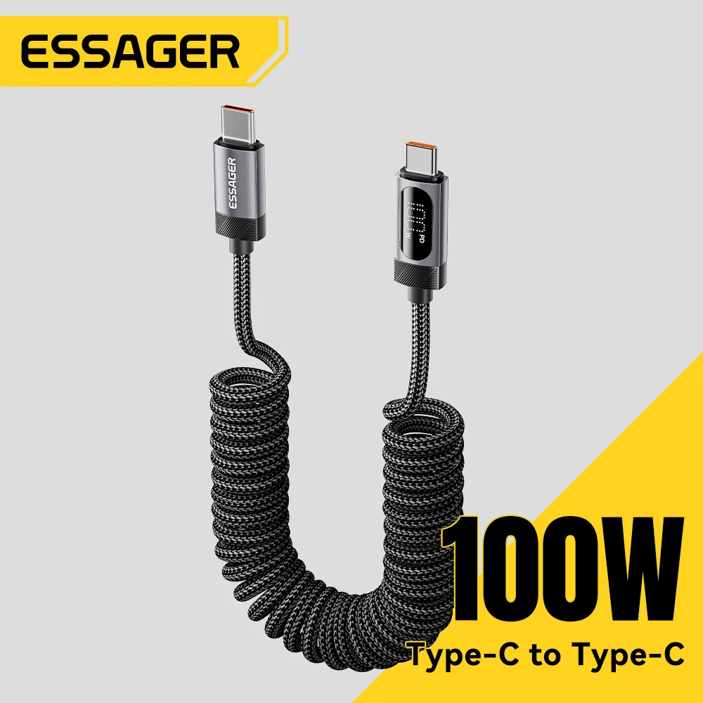 Essager 100W Type C To Type C Cable 5A Fast Charge USB C Spring Car Charger Cable For iPhone 17 16 15 Xiaomi Huawei iPad Macbook
Essager 100W Type C To Type C Cable 5A Fast Charge USB C Spring Car Charger Cable For iPhone 17 16 15 Xiaomi Huawei iPad Macbook