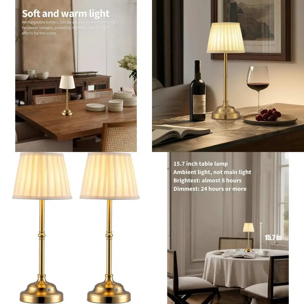 Set of 2 Cordless LED Table Lamps with Fabric Shades, Rechargeable Battery, Dimmable Light for Home and Outdoor Use (Gold)
Set of 2 Cordless LED Table Lamps with Fabric Shades, Rechargeable Battery, Dimmable Light for Home and Outdoor Use (Gold)