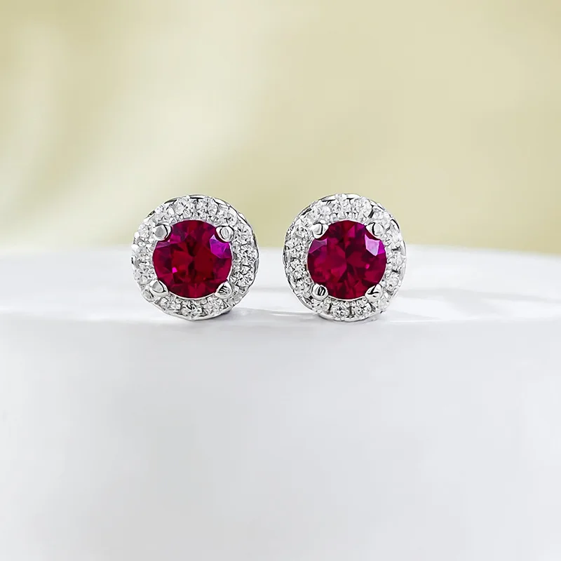 Fine Jewelry 925 Sterling Silver Cubic Zirconia Cz Ruby Round Cut Halo Stud Earrings for Women
Fine Jewelry 925 Sterling Silver Cubic Zirconia Cz Ruby Round Cut Halo Stud Earrings for Women