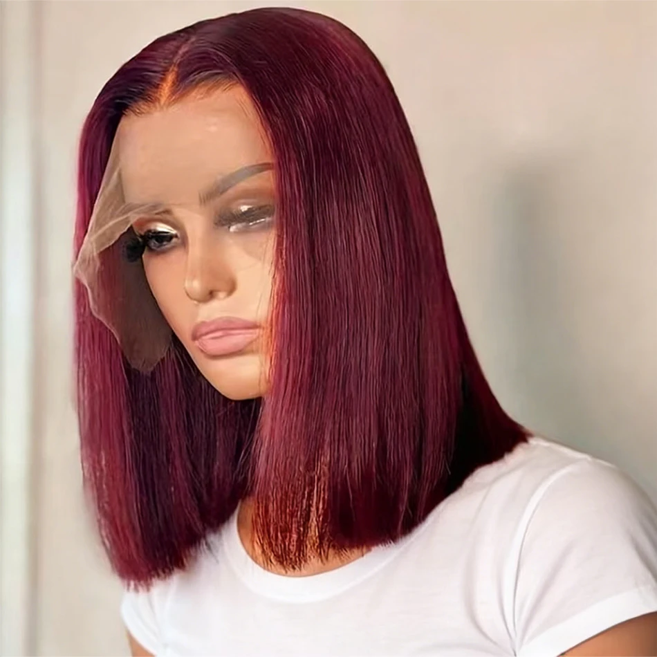 99J Colored Bone Short Bob Straight Wigs Burgundy Red Preplucked 13x4 Lace Frontal Wig 100% Human Hair Transparent Lace Front Wig 14 Inch
99J Colored Bone Short Bob Straight Wigs Burgundy Red Preplucked 13x4 Lace Frontal Wig 100% Human Hair Transparent Lace Front Wig 14 Inch