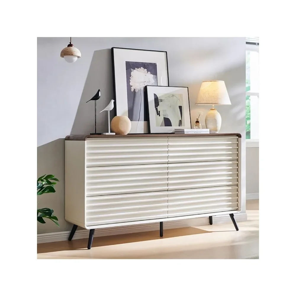 6 Drawers Dresser for Bedroom, 54'' Wide Mid Century Modern Wood Fluted Double Dresser, Chest of Drawers w/ Tapered Leg for Bedr
6 Drawers Dresser for Bedroom, 54'' Wide Mid Century Modern Wood Fluted Double Dresser, Chest of Drawers w/ Tapered Leg for Bedr