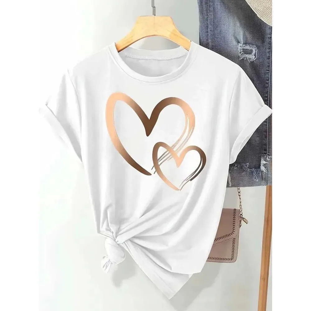 Summer New Fashion Women's Heart Printed T-shirt Trendy Casual Cleanfit Style A-line Sleeve Other Material 100% No Padding
Summer New Fashion Women's Heart Printed T-shirt Trendy Casual Cleanfit Style A-line Sleeve Other Material 100% No Padding