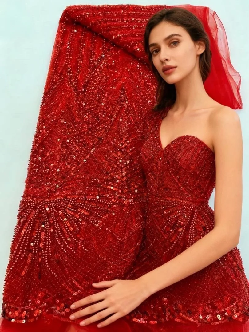 Red Luxury Sequins Lace Fabrics 2025 High Quality Tulle French Beaded Lace Fabric Nigerian Embroidery For Wedding Party Women
Red Luxury Sequins Lace Fabrics 2025 High Quality Tulle French Beaded Lace Fabric Nigerian Embroidery For Wedding Party Women