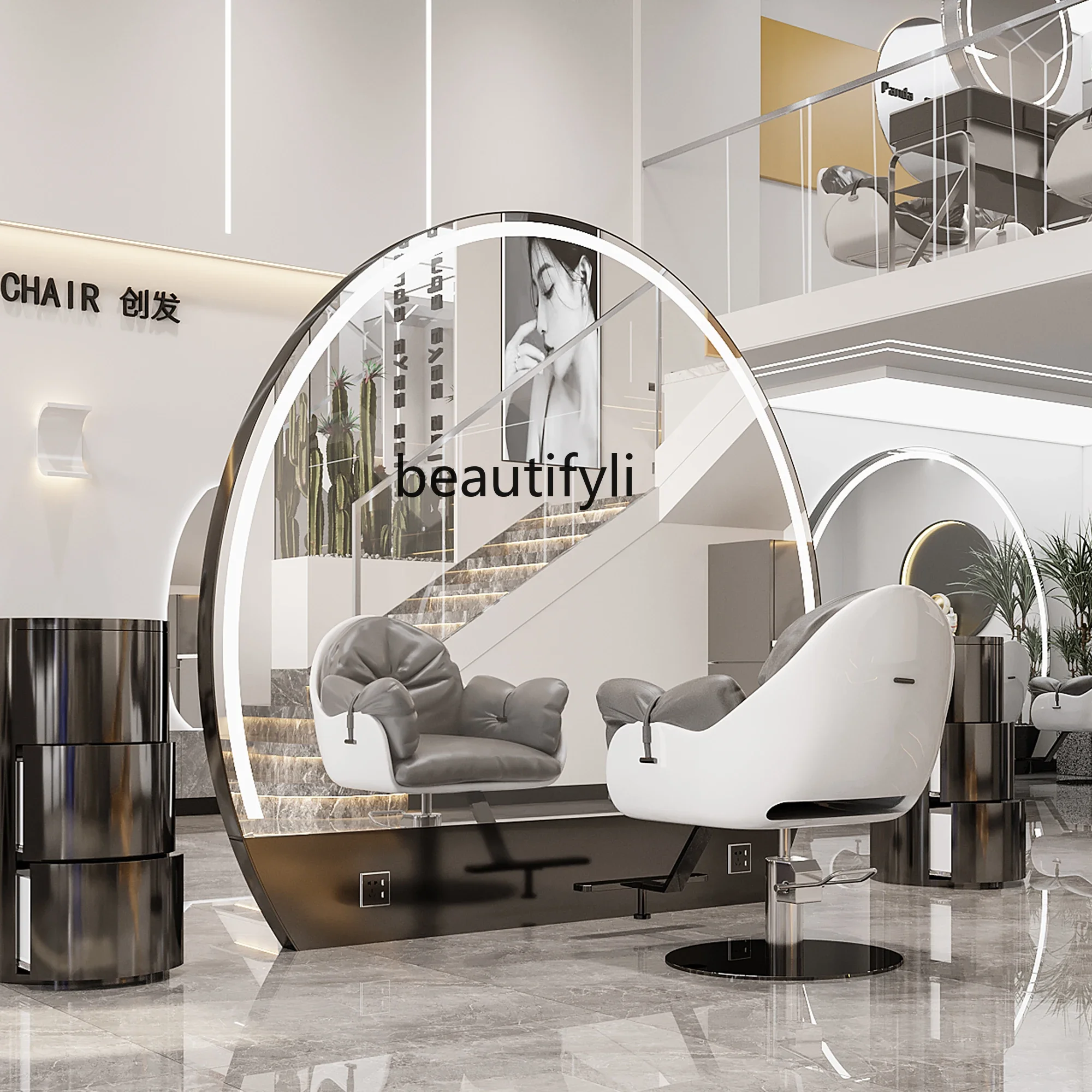 A38 Hair salon mirror table Special stainless steel single and double-sided mirror table Dyed floor mirror with lamp
A38 Hair salon mirror table Special stainless steel single and double-sided mirror table Dyed floor mirror with lamp