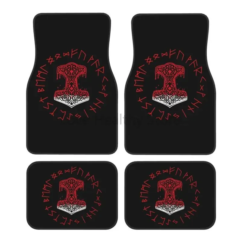 Red Viking Mjolnir and Norse Rune Car Floor Mats Set of 4 Front and Rear Foot Mats Universal Car Accessories for Van SUV Sedan
Red Viking Mjolnir and Norse Rune Car Floor Mats Set of 4 Front and Rear Foot Mats Universal Car Accessories for Van SUV Sedan