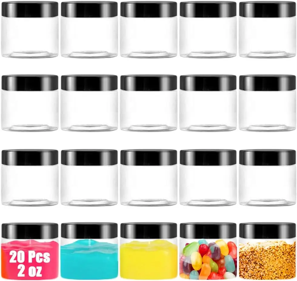 20 Pack 2 oz Clear Plastic Round Slime Containers,Empty Plastic Storage Jars with Black Lids,Refillable Storage Container
20 Pack 2 oz Clear Plastic Round Slime Containers,Empty Plastic Storage Jars with Black Lids,Refillable Storage Container