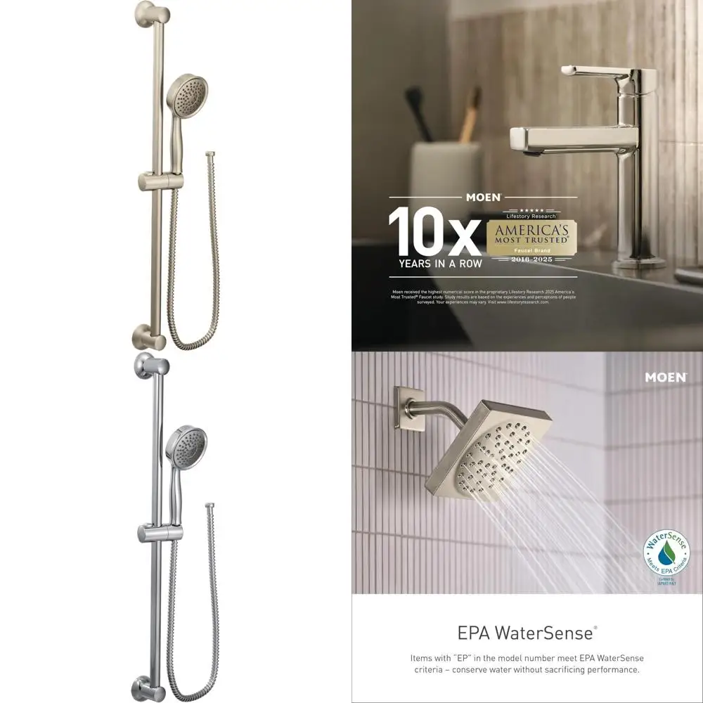 «Никелированный однофункциональный ручной душ с 69-дюймовым шлангом и 24-дюймовой направляющей»
«Никелированный однофункциональный ручной душ с 69-дюймовым шлангом и 24-дюймовой направляющей»