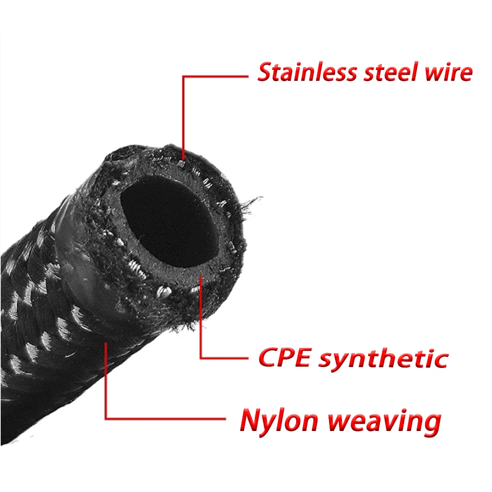 CPE rubber AN4 AN6 AN8 AN10 AN12 AN16 fuel hose, oil and gas cooler hose pipeline, nylon stainless steel braided lining
CPE rubber AN4 AN6 AN8 AN10 AN12 AN16 fuel hose, oil and gas cooler hose pipeline, nylon stainless steel braided lining