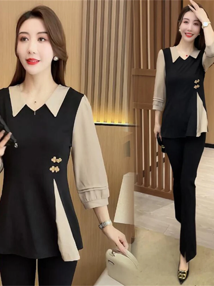 Женская модная осенняя новинка: свободная блузка большого размера с длинным рукавом, в стиле пэчворк, скрывающая живот, повседневный топ с воротником
Женская модная осенняя новинка: свободная блузка большого размера с длинным рукавом, в стиле пэчворк, скрывающая живот, повседневный топ с воротником