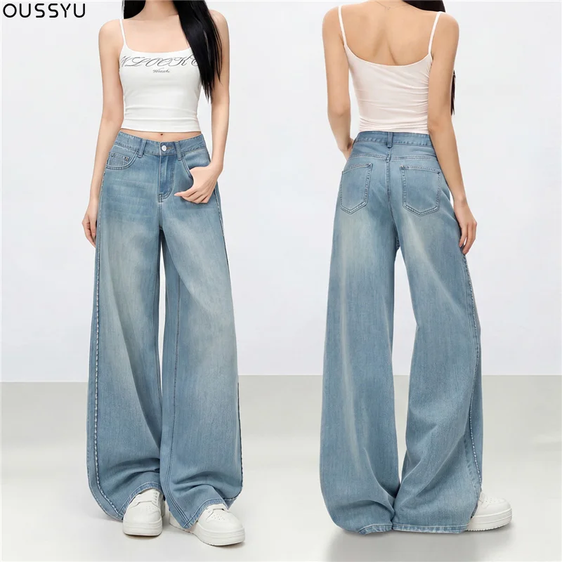 Summer Soft Lyocell Fabric Woman Jeans Thin Loose Straight High Waisted Pant Fashion Comfort Retro Blue Casual Trousers
Summer Soft Lyocell Fabric Woman Jeans Thin Loose Straight High Waisted Pant Fashion Comfort Retro Blue Casual Trousers
