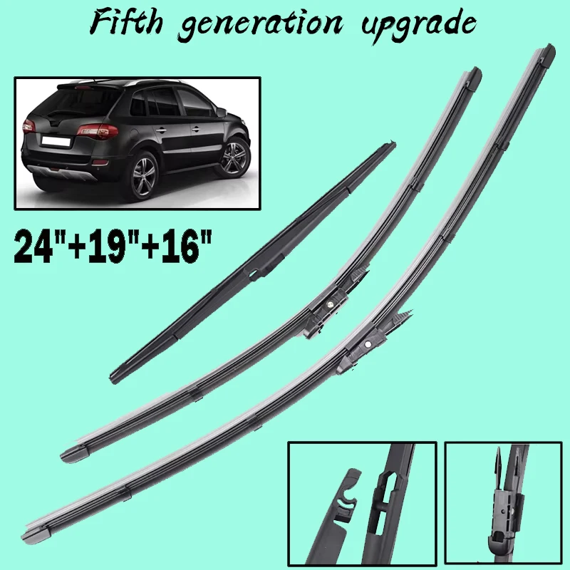 New fifth generation silent upgrade Wiper Blades For Renault Koleos 2008-2015 Front Rear Window 24"19"16" 
New fifth generation silent upgrade Wiper Blades For Renault Koleos 2008-2015 Front Rear Window 24"19"16"