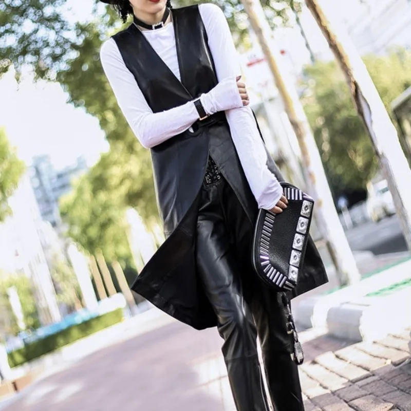 Leather jacket , Summer Fashion Women Black Genuine Leather Vest Jackets Belt Slim Real Lambskin Leather Long Trench Coat St2024
Leather jacket , Summer Fashion Women Black Genuine Leather Vest Jackets Belt Slim Real Lambskin Leather Long Trench Coat St2024
