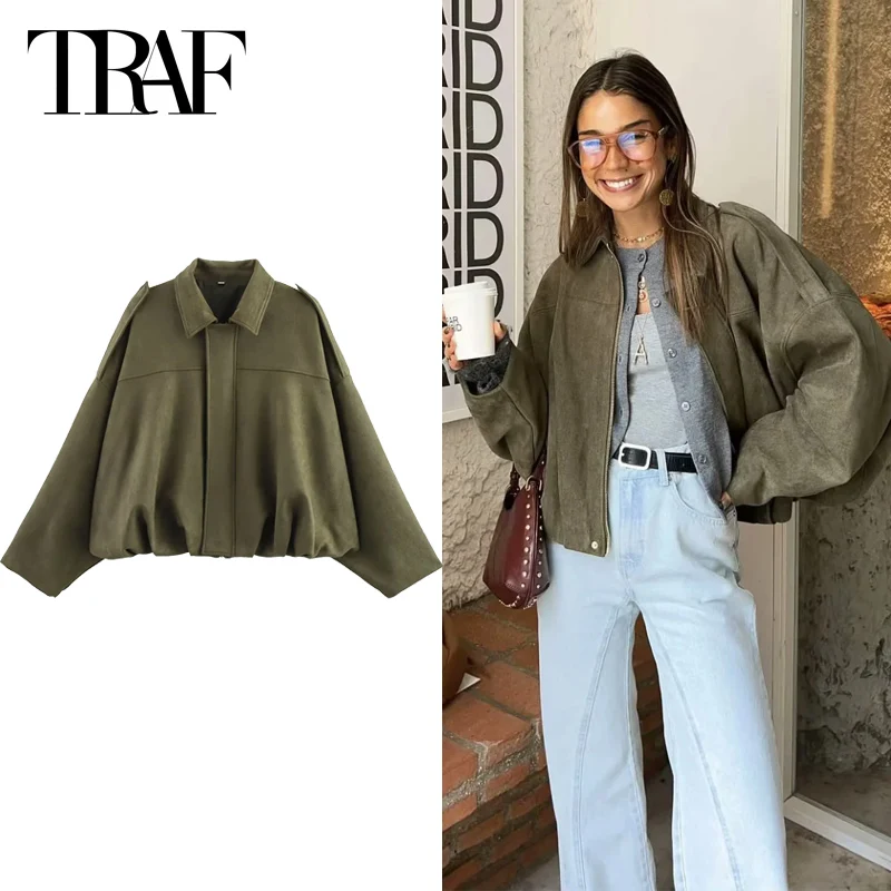 TRAF Women's Green Bomber Jacket 2025 Spring Long Sleeve Large Size Coat Fashion Casual Streetwear Jacket New In Outerwears
TRAF Women's Green Bomber Jacket 2025 Spring Long Sleeve Large Size Coat Fashion Casual Streetwear Jacket New In Outerwears